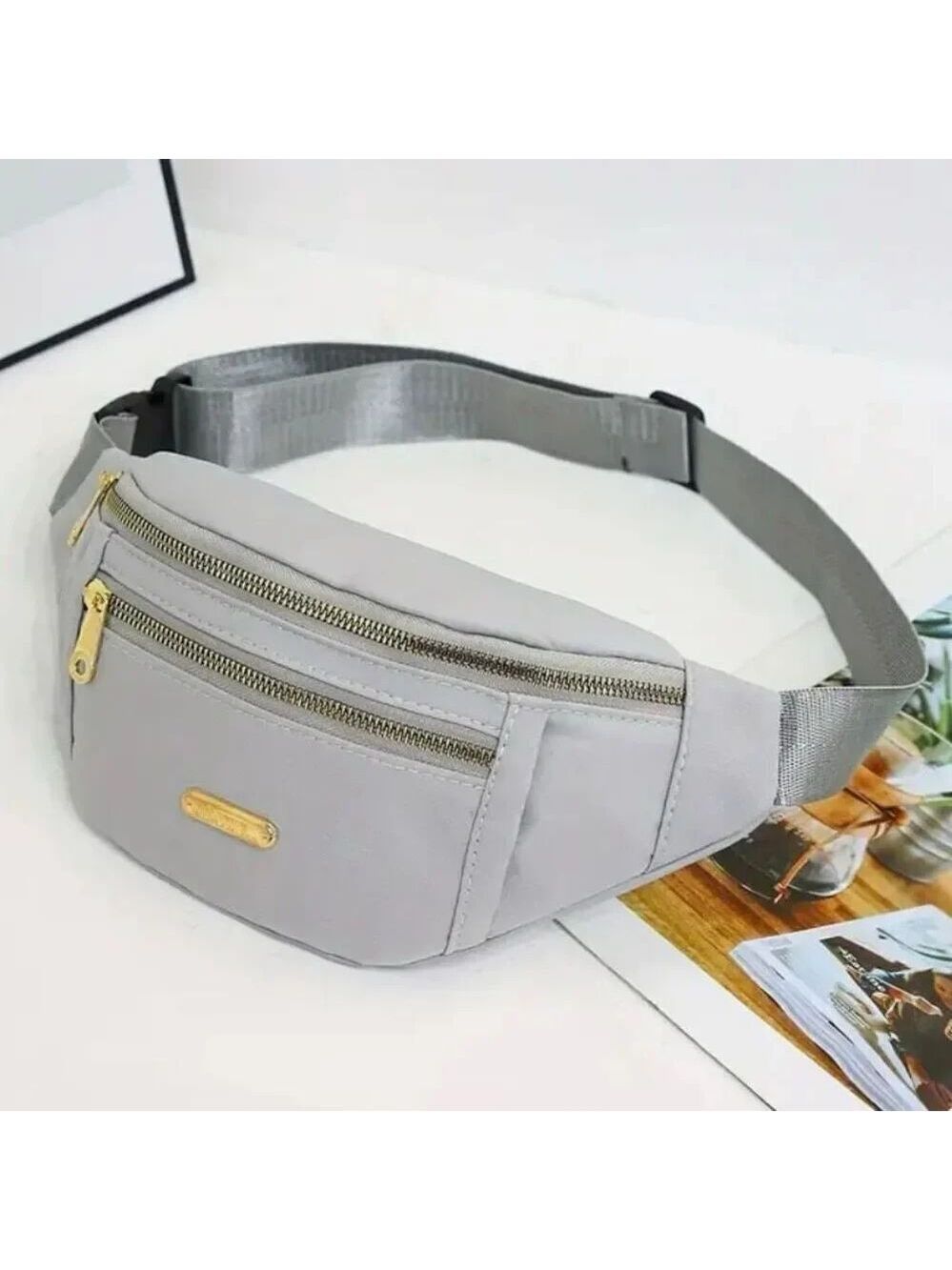 NWT Gorgeous Grey Nylon Sling Bag Fanny Pack w Many Compartments double zipper
